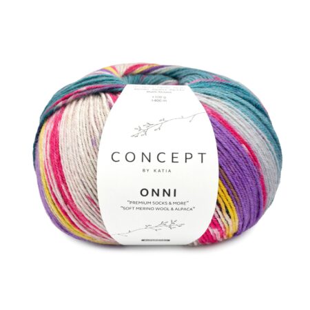 Příze Onni merino-alpaca s efektem vodových barev - Green blue-Fuchsia-Lemon yellow